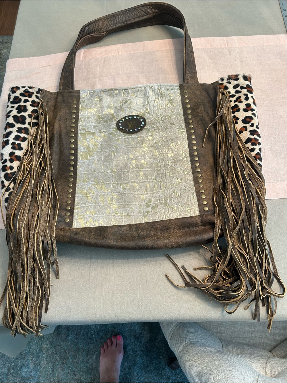 Keep it Fancy large brown fringe  women’s tote handbag VGC